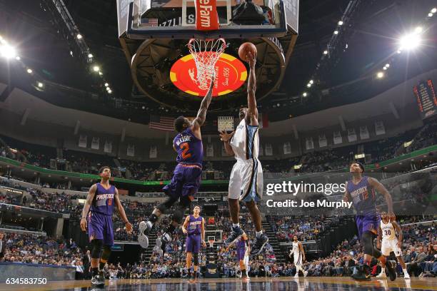 Tony Allen of the Memphis Grizzlies drives to the basket against the Phoenix Suns on February 8, 2017 at FedExForum in Memphis, Tennessee. NOTE TO...