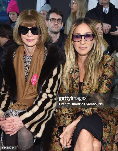 Anna Wintour and Sarah Jessica Parker attend the Calvin Klein Collection Front Row during New York Fashion Week on February 10, 2017 in New York...