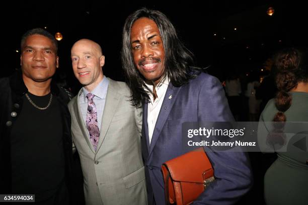 Paxton Baker, Ted Reid, and Verdine White attend the Annual Pre-Grammy Reception hosted by Ted Reid at STK on February 9, 2017 in Los Angeles,...