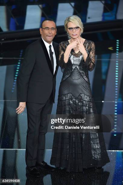 Carlo Conti and Maria De Fillippi attend the fourth night of the 67th Sanremo Festival 2017 at Teatro Ariston on February 10, 2017 in Sanremo, Italy.