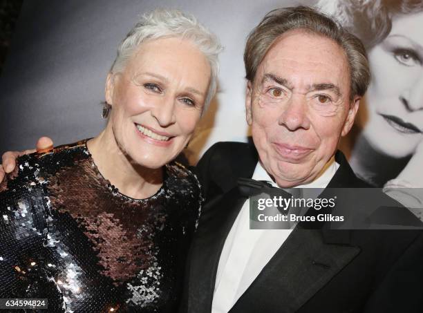 Glenn Close and Composer Sir Andrew Lloyd Webber pose at the Opening Night Party for "Sunset Boulevard" on Broadway at Cipriani 42nd Street on...