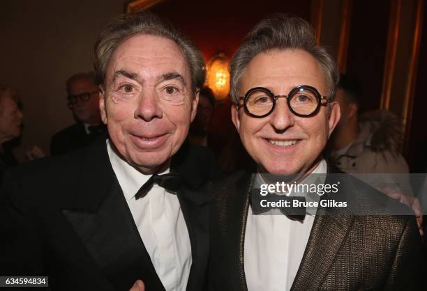 Sir Andrew Lloyd Webber and The President of Disney Theatrical Group Thomas Schumacher pose at the Opening Night of "Sunset Boulevard"on Broadway at...