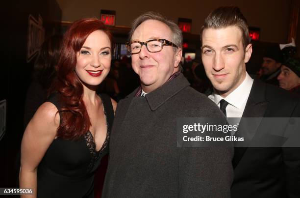 Sierra Boggess, Edward Hibbert and John Arthur Greene pose at the Opening Night of "Sunset Boulevard"on Broadway at The Palace Theatre on February 9,...