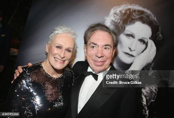 Glenn Close and Composer Sir Andrew Lloyd Webber pose at the Opening Night Party for "Sunset Boulevard" on Broadway at Cipriani 42nd Street on...