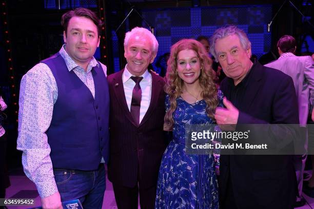 Jason Manford, Tony Christie, cast member Cassidy Janson and Terry Jones attend the 2nd birthday gala performance of "Beautiful: The Carole King...