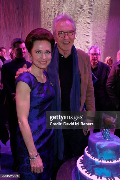 Cast member Barbara Drennan and Larry Lamb attend the 2nd birthday gala performance of "Beautiful: The Carole King Musical" at The Aldwych Theatre on...