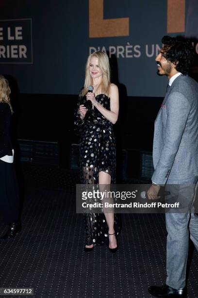 Actors of the movie Nicole Kidman and Dev Patel attend the "Lion" Paris premiere at Cinema Gaumont Opera on February 10, 2017 in Paris, France.