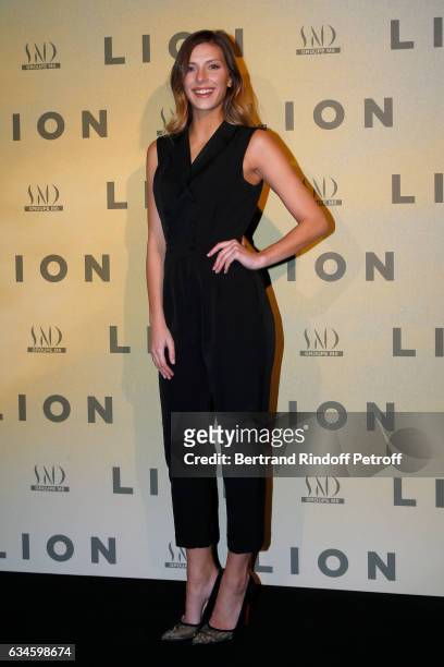 Miss France 2015, Camille Cerf attends the "Lion" Paris premiere at Cinema Gaumont Opera on February 10, 2017 in Paris, France.