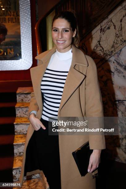 Miss France 2011, Laury Thilleman attends the "Lion" Paris premiere at Cinema Gaumont Opera on February 10, 2017 in Paris, France.