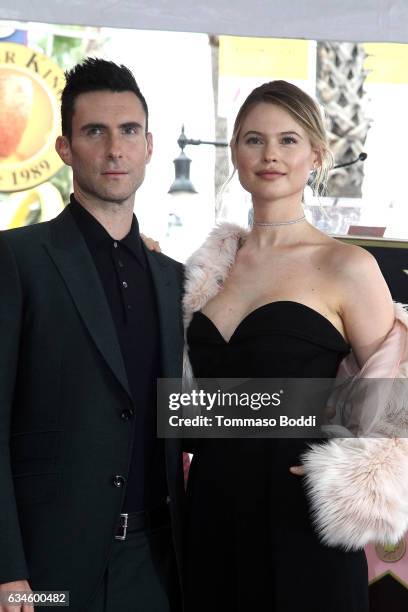 Adam Levine and Behati Prinsloo attend a ceremony honoring Adam Levine with Star On The Hollywood Walk Of Fame on February 10, 2017 in Hollywood,...