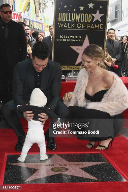 Adam Levine, Behati Prinsloo and Dusty Rose Levine attend a ceremony honoring Adam Levine with Star On The Hollywood Walk Of Fame on February 10,...