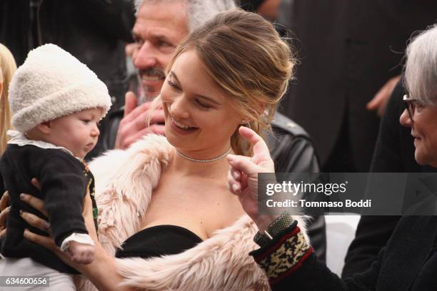 Behati Prinsloo and Dusty Rose Levine attend a ceremony honoring Adam Levine with Star On The Hollywood Walk Of Fame on February 10, 2017 in...