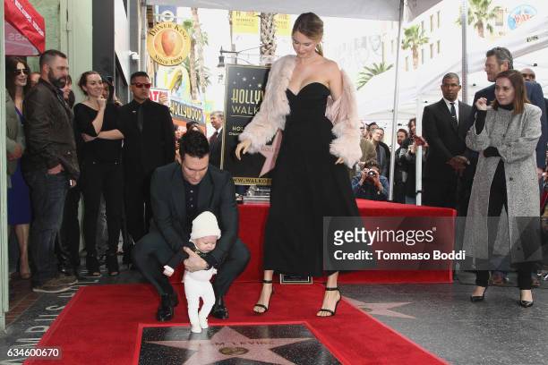 Adam Levine, Behati Prinsloo and Dusty Rose Levine attend a ceremony honoring Adam Levine with Star On The Hollywood Walk Of Fame on February 10,...
