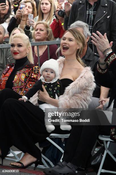 Gwen Stefani, Behati Prinsloo and Dusty Rose Levine attend a ceremony honoring Adam Levine with Star On The Hollywood Walk Of Fame on February 10,...