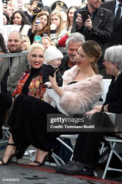 Gwen Stefani, Behati Prinsloo and Dusty Rose Levine attend a ceremony honoring Adam Levine with Star On The Hollywood Walk Of Fame on February 10,...