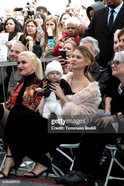 Gwen Stefani, Behati Prinsloo and Dusty Rose Levine attend a ceremony honoring Adam Levine with Star On The Hollywood Walk Of Fame on February 10,...