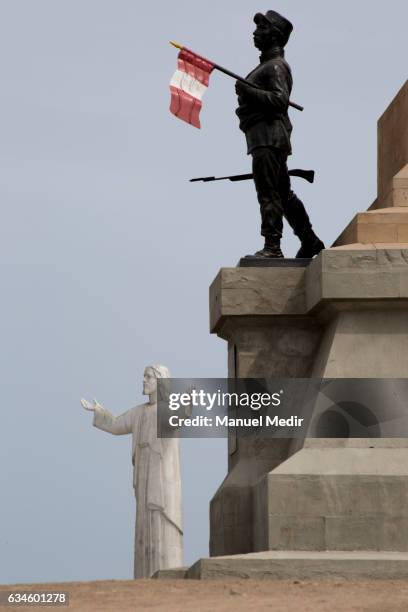 View of the Christ of the Pacific, a replica of Rio de Janeiro's Cristo Redentor donated by Odebrecht, on February 10, 2017 in Lima, Peru. After a...