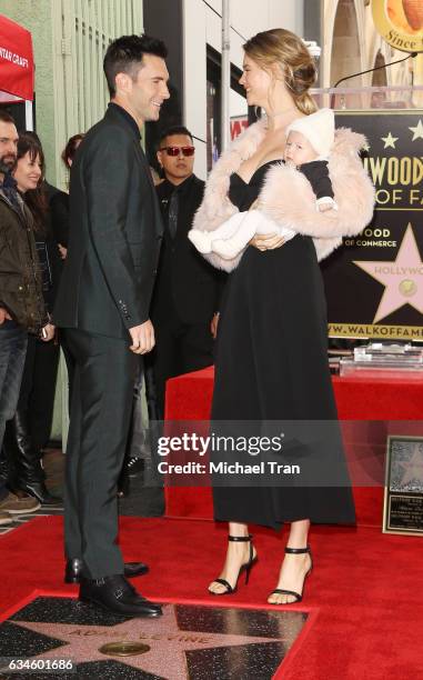 Adam Levine with Behati Prinsloo and their daughter, Dusty Rose Levine attends the ceremony honoring Adam Levine with a Star on The Hollywood Walk of...