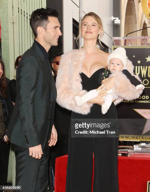 Adam Levine with Behati Prinsloo and their daughter, Dusty Rose Levine attends the ceremony honoring Adam Levine with a Star on The Hollywood Walk of...