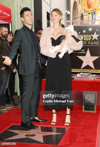 Adam Levine with Behati Prinsloo and their daughter, Dusty Rose Levine attends the ceremony honoring Adam Levine with a Star on The Hollywood Walk of...