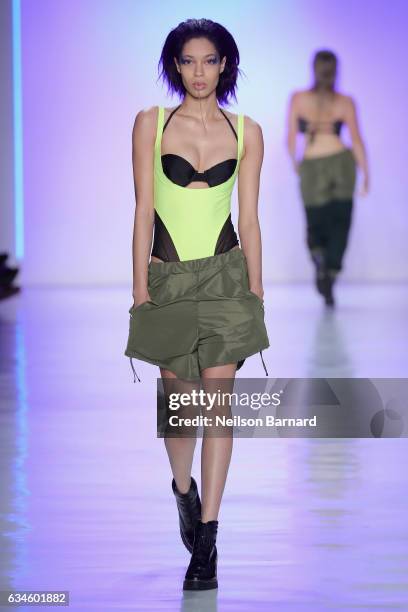 Model walks the runway for the Chromat collection during, New York Fashion Week: The Shows at Gallery 3, Skylight Clarkson Sq on February 10, 2017 in...