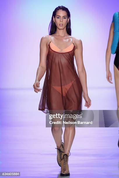 Model walks the runway for the Chromat collection during, New York Fashion Week: The Shows at Gallery 3, Skylight Clarkson Sq on February 10, 2017 in...