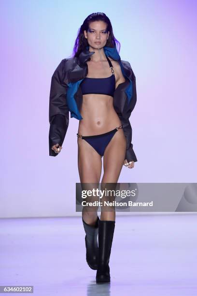 Model walks the runway for the Chromat collection during, New York Fashion Week: The Shows at Gallery 3, Skylight Clarkson Sq on February 10, 2017 in...