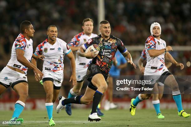 Joel Thompson of the Indigenous All Stars runs the ball during the NRL All Stars match between the 2017 Harvey Norman All Stars and the NRL World All...