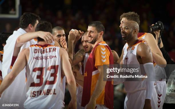 Players of Galatasaray Odeabank Istanbul celebrates after win the 2016/2017 Turkish Airlines EuroLeague Regular Season Round 22 game between FC...