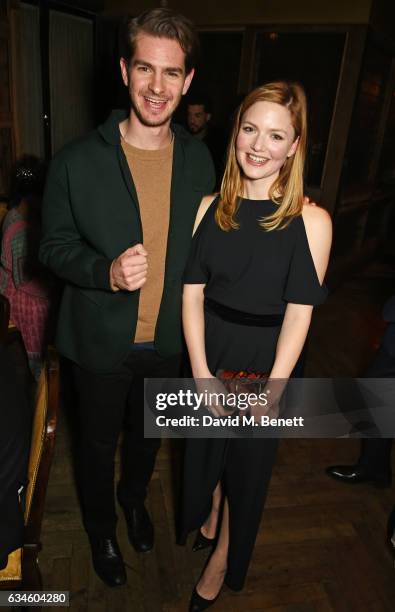 Andrew Garfield and Holliday Grainger attend a dinner co-hosted by Harvey Weinstein, Burberry & Evgeny Lebedev ahead of the 2017 BAFTA film awards in...