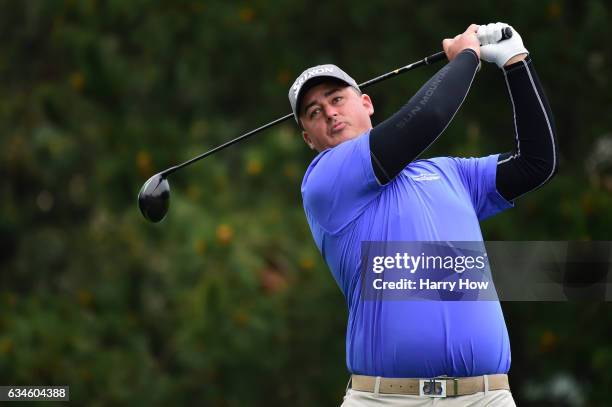 Michael Putnam watches his tee shot on the 2nd hole during Round Two of the AT&T Pebble Beach Pro-Am at Pebble Beach Golf Course on February 10, 2017...