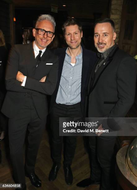 Patrick Cox, Christopher Bailey and David Furnish attend a dinner co-hosted by Harvey Weinstein, Burberry & Evgeny Lebedev ahead of the 2017 BAFTA...