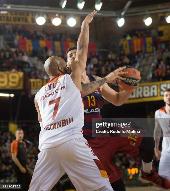 Vitor Faverani, #13 of FC Barcelona Lassa in action during the 2016/2017 Turkish Airlines EuroLeague Regular Season Round 22 game between FC...