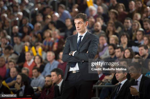 Georgios Bartzokas, Head Coach of FC Barcelona Lassa in action during the 2016/2017 Turkish Airlines EuroLeague Regular Season Round 22 game between...