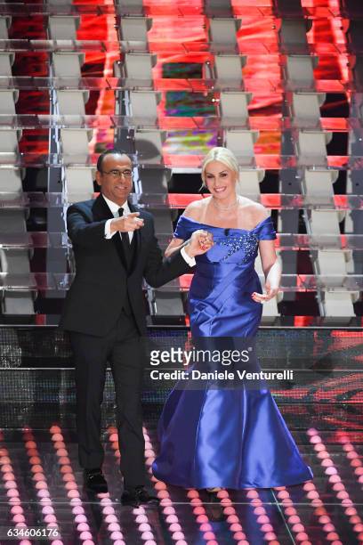 Carlo Conti and Antonella Clerici attend the fourth night of the 67th Sanremo Festival 2017 at Teatro Ariston on February 10, 2017 in Sanremo, Italy.