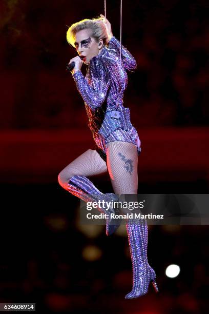 Lady Gaga performs during the Pepsi Zero Sugar Super Bowl 51 Halftime Show at NRG Stadium on February 5, 2017 in Houston, Texas.