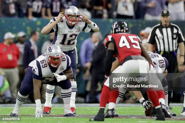 Tom Brady of the New England Patriots in action against the Atlanta Falcons during Super Bowl 51 at NRG Stadium on February 5, 2017 in Houston, Texas.