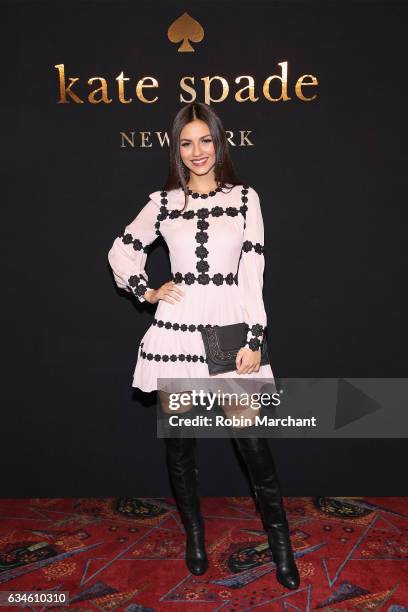 Actress Victoria Justice poses at kate spade new york Spring 2017 Fashion Presentation at Russian Tea Room on February 10, 2017 in New York City.