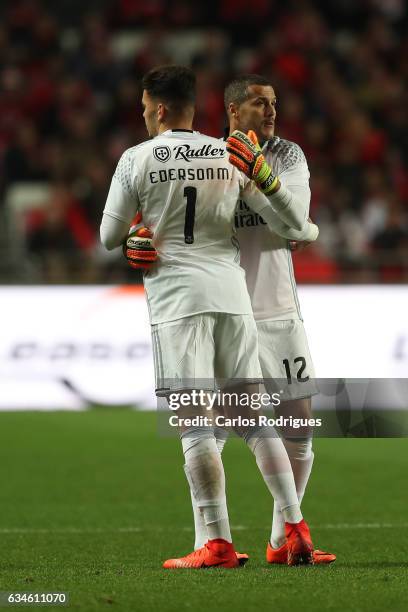 Benfica's goalkeeper Ederson Moares from Brasil gives his place in Benfica goal to Benfica's goalkeeper Julio Cesar from Brasil during the match...