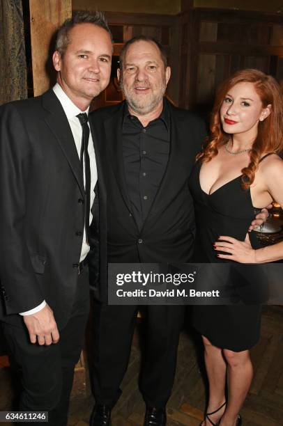 Roy Price, Harvey Weinstein and Lila Feinberg attend a dinner co-hosted by Harvey Weinstein, Burberry & Evgeny Lebedev ahead of the 2017 BAFTA film...