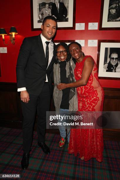 Joseph Joyce, Whoopi Goldberg and Marvel Opara attend as Boisdale's Woman of the Year honours Whoopi Goldberg at Boisdale of Canary Wharf on February...