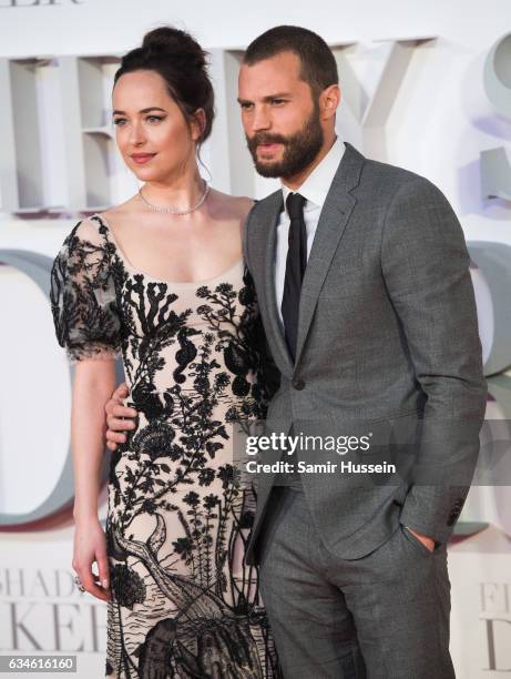 Jamie Dornan and Dakota Johnson attend the "Fifty Shades Darker" - UK Premiere on February 9, 2017 in London, United Kingdom.