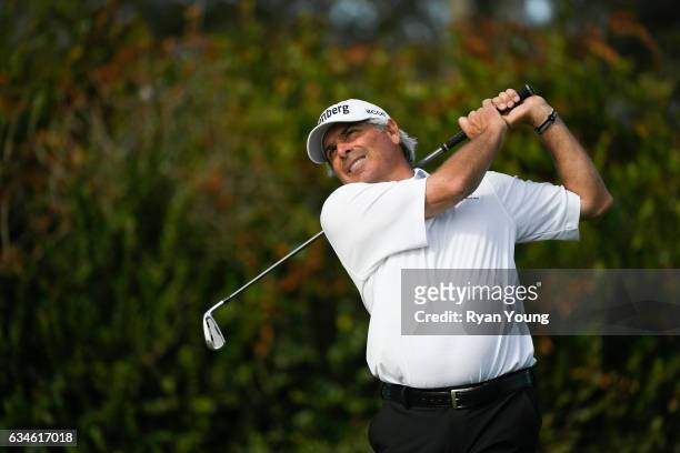 Fred Couples tees off on the 16th hole during the first round of the PGA TOUR Champions Allianz Championship at The Old Course at Broken Sound on...