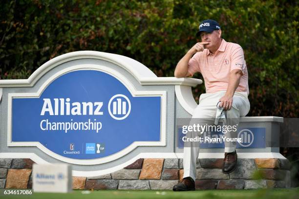 Jeff Maggert waits to tee off on the 16th hole during the first round of the PGA TOUR Champions Allianz Championship at The Old Course at Broken...