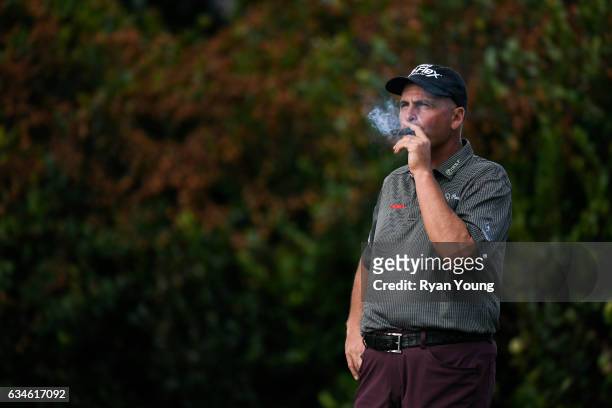 Rocco Mediate waits to tee off on the 16th hole during the first round of the PGA TOUR Champions Allianz Championship at The Old Course at Broken...