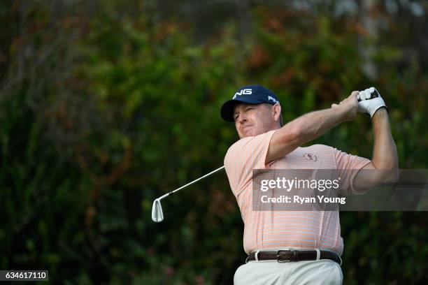 Jeff Maggert tees off on the 16th hole during the first round of the PGA TOUR Champions Allianz Championship at The Old Course at Broken Sound on...