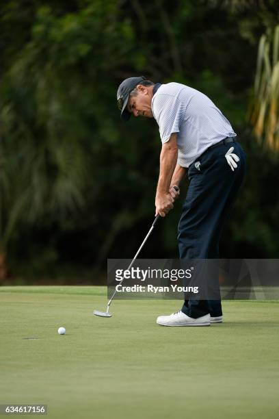 Scott Dunlap putts on the 17th hole during the first round of the PGA TOUR Champions Allianz Championship at The Old Course at Broken Sound on...