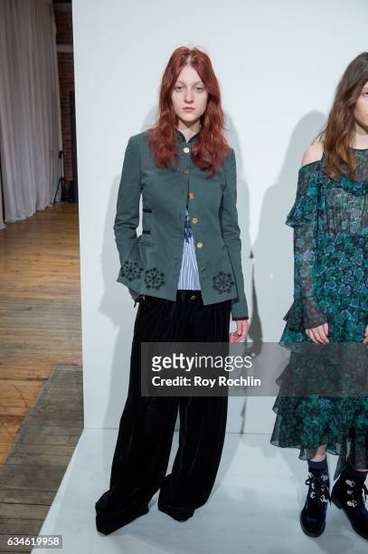 Model poses during the Tanya Taylor Presentation at New York Fashion Week on February 10, 2017 in New York City.