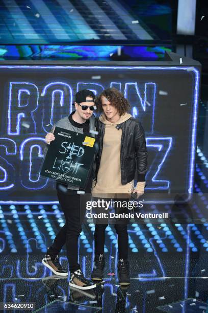 Robin Schulz and Cheat Codes attend the fourth night of the 67th Sanremo Festival 2017 at Teatro Ariston on February 10, 2017 in Sanremo, Italy.