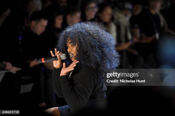 Entertains the guests during the Chromat collection at New York Fashion Week: The Shows at Gallery 3, Skylight Clarkson Sq on February 10, 2017 in...